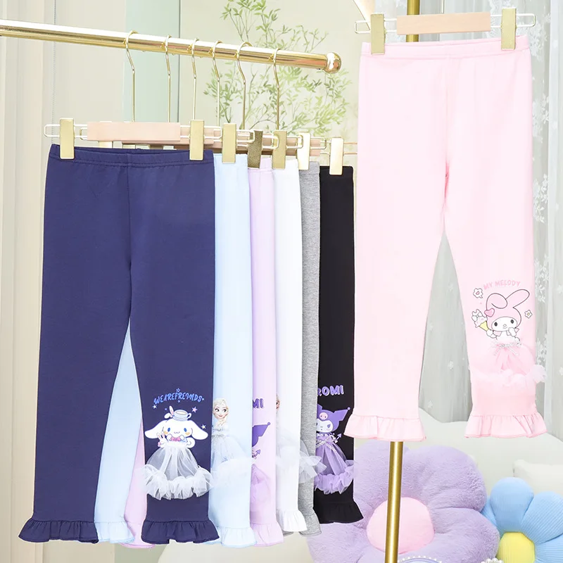 

2023 Kawaii Sanrio детские брюки Hellokitty Kuromi Cinnamoroll Mymelody мультфильм аниме леггинсы, повседневные штаны Весна Осень подарок для девочек