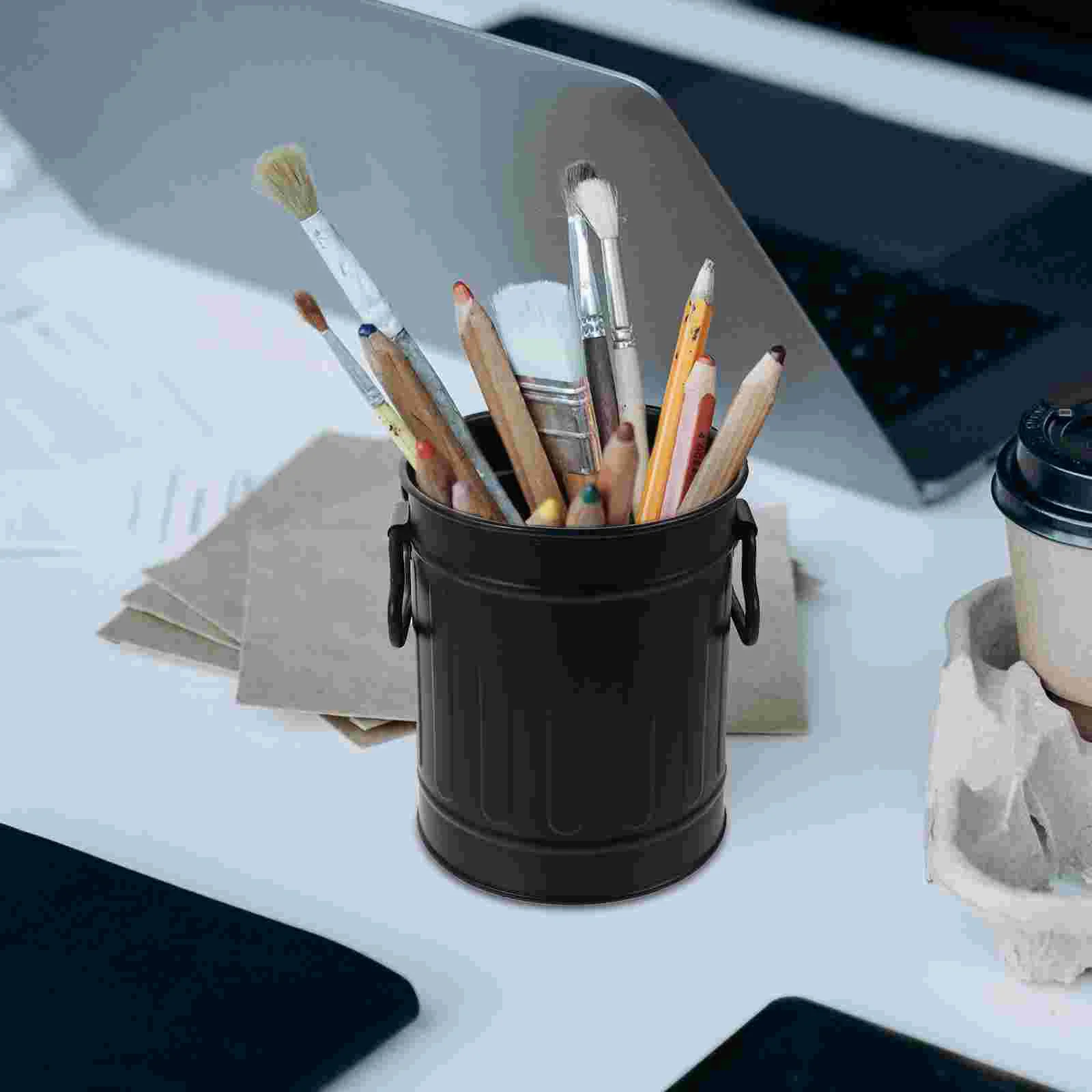 

Storage Tank Waste Bucket Trash Cans Office Make Iron Brush Holder Table Top