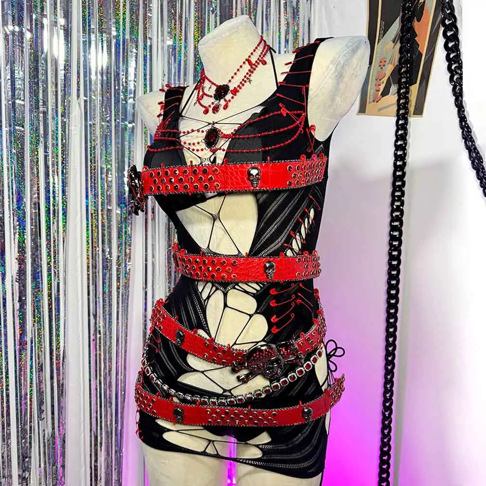 Фото Eco 90s Punk Rock Y2K TOPS Kawaii Ручная работа Череп DIY Фестивальный наряд Подростковое готическое платье Эмо Гранж 2025 Harajuku E-Girls Гот №5