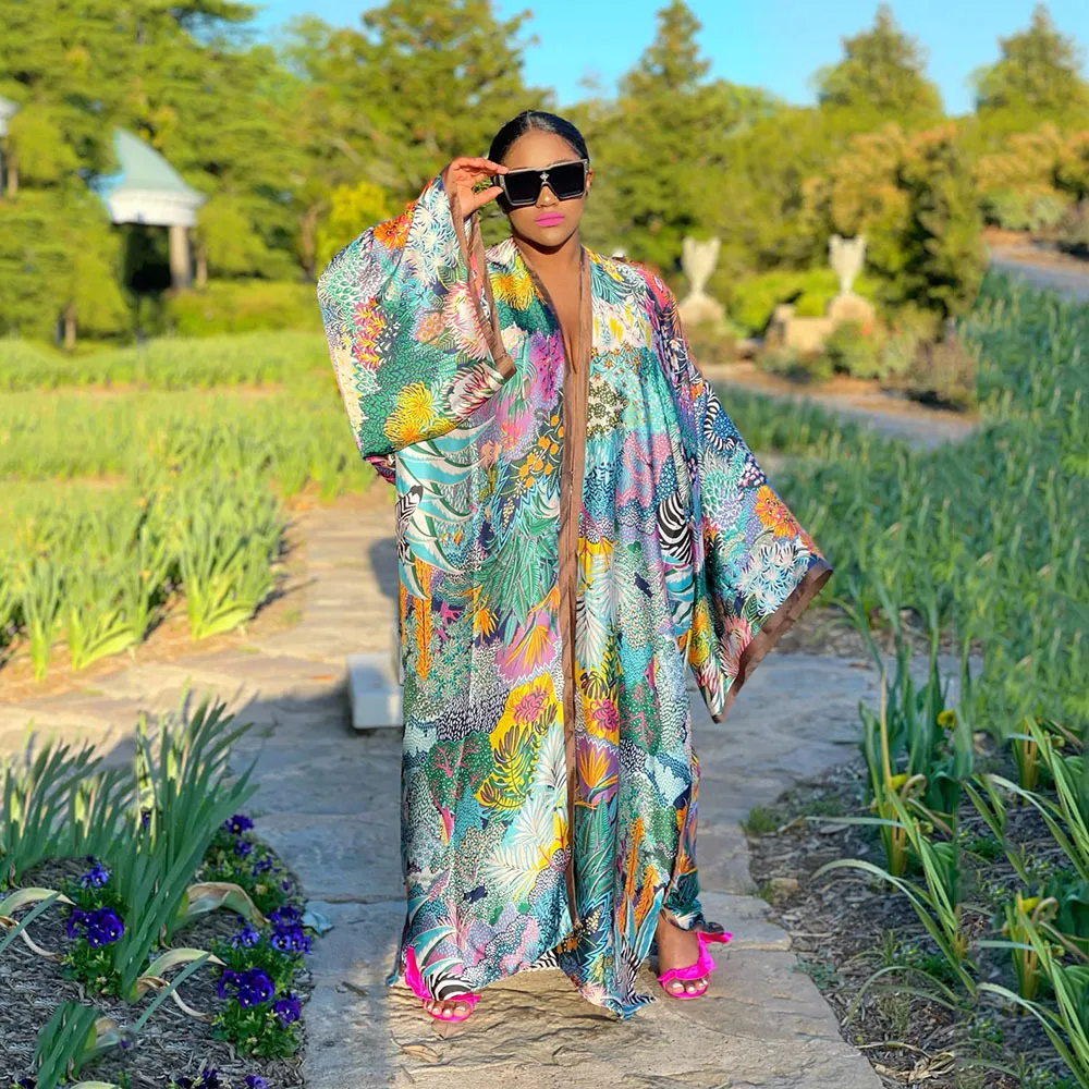 Платье-Макси женское длинное кимоно кардиган блузка рубашка платье с принтом в
