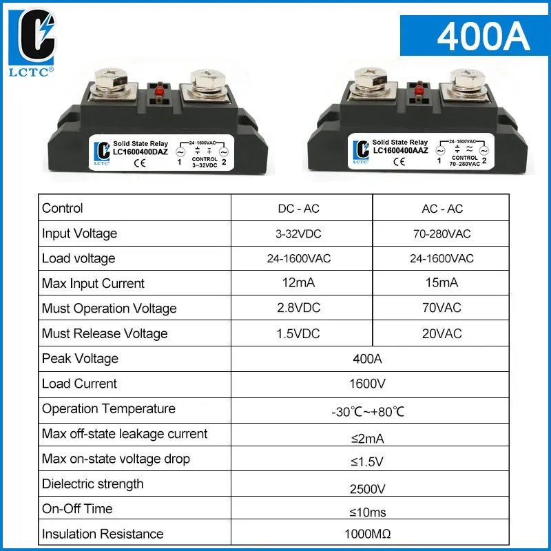 Промышленное твердотельное реле LCTC SSR DC В AC 60A 100A 120A 150A 200A 250A 300A 350A 400A, реле высокой мощности AC в AC