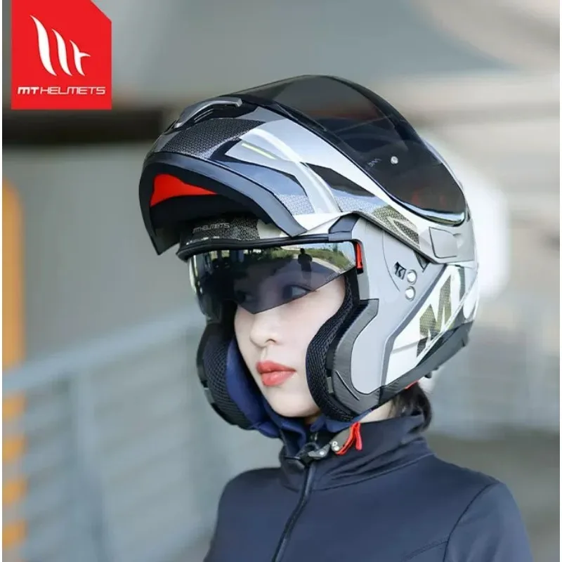 Фото Мотошлем Hot Flip Up Helmet Motorcycle Mt Atom Sv M-4XL с двойным визором, варианты цветов, оригинальные шлемы для мотокросса, корпус из ABS, Casco Moto №4