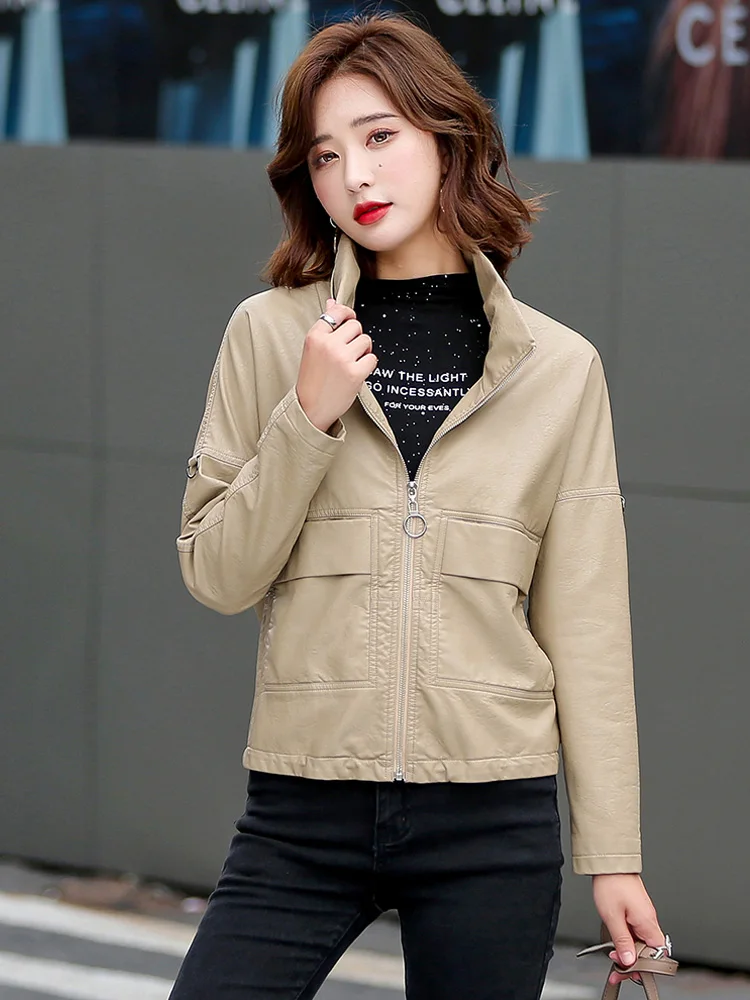 New Women Hidden Hooded Leather Jacket Autumn Winter Cool Trendy BF Style Loose Sheepskin Jacket Casual Short Split Leather Coat