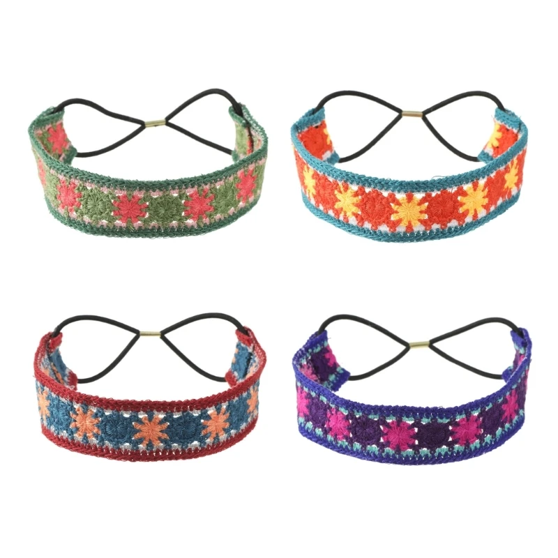 Ful Crochet Headband Summer Sunproof Camping Headwrap With Stretchy Hair Rope Teenagers Lovely Kerchief