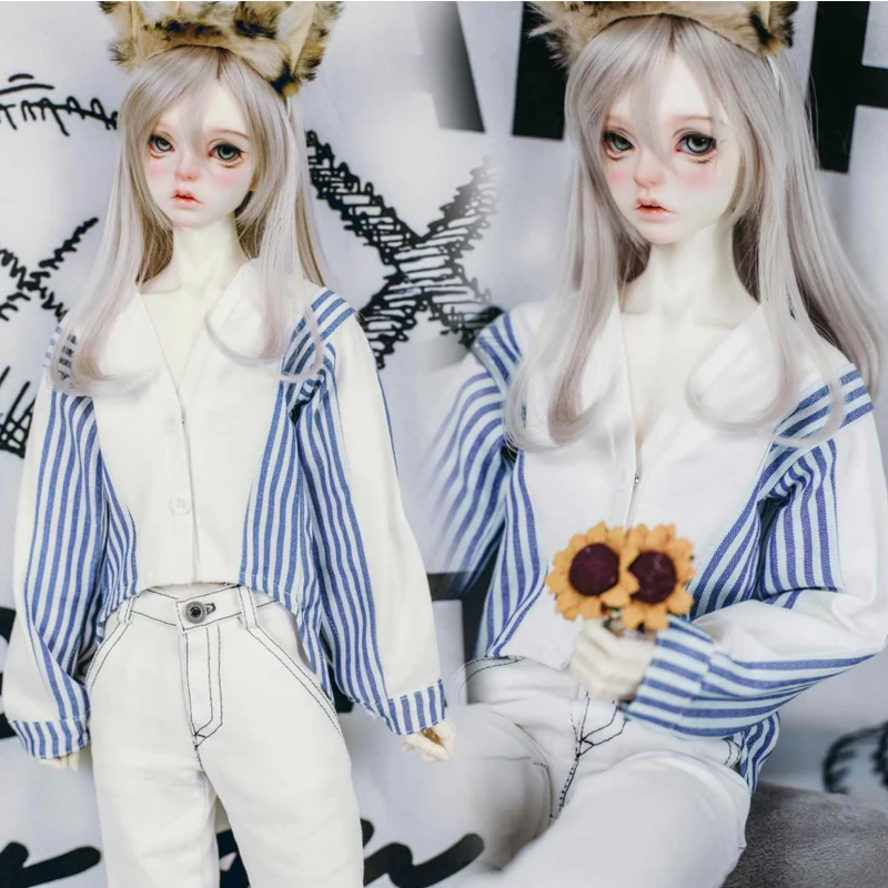 

D04-A367 children handmade toy SD17 POPO68 MSD Doll BJD/SD GSC doll Accessories white Casual patchwork irregular cardigan top 1p