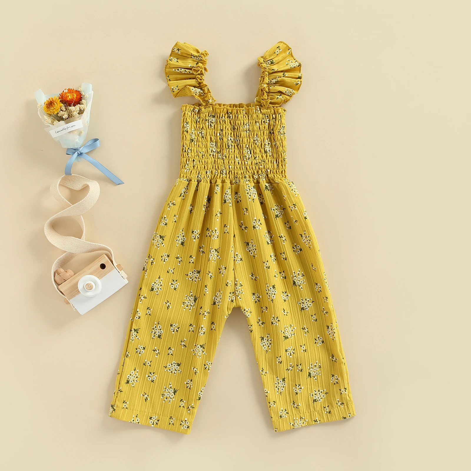 Комбинезон детский с цветочным принтом квадратным вырезом |