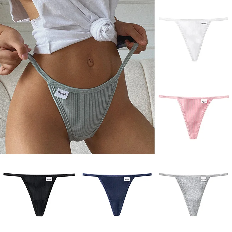 

Women's Sexy Breathable T-Back Cotton Lingerie Soft Colorful G-String Girl's Striped Cozy Simple Casual Thongs Underpants