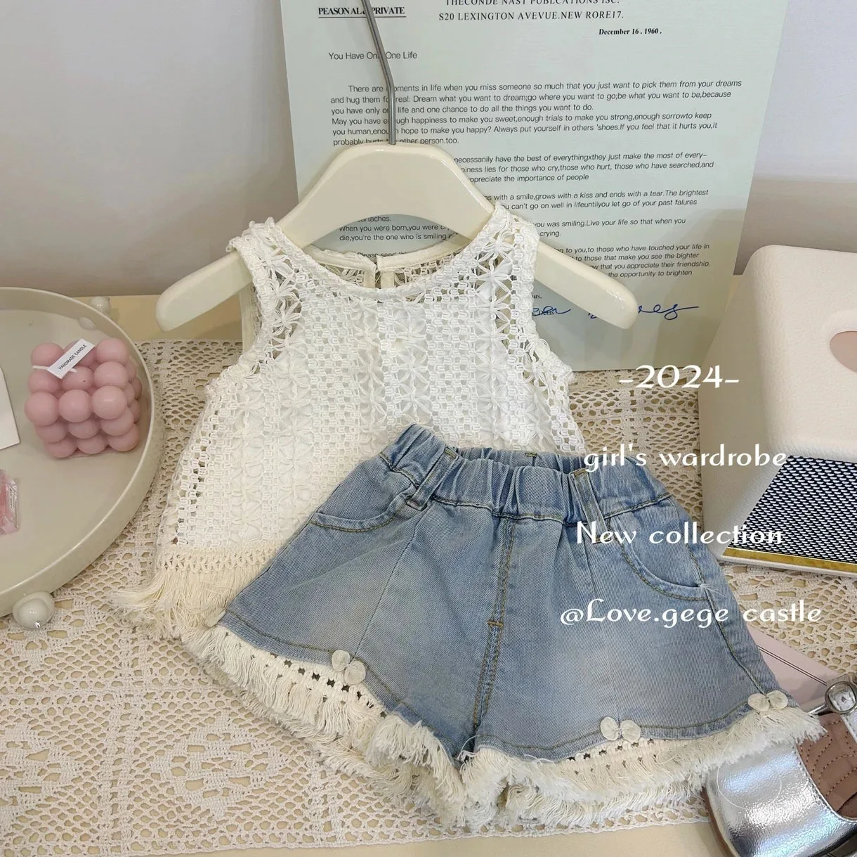 Летние костюмы для девочек новинка 2024 года женский летний ажурный жилет с