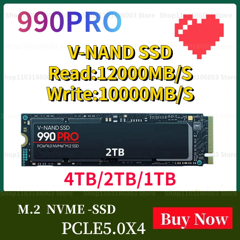 

4TB 990 PRO PCIe 4.0 NVMe 4.0 M.2 2280 2TB 1TB SSD Internal Solid State Hard Drive For Laptop Desktop MLC PC Computer disco duro