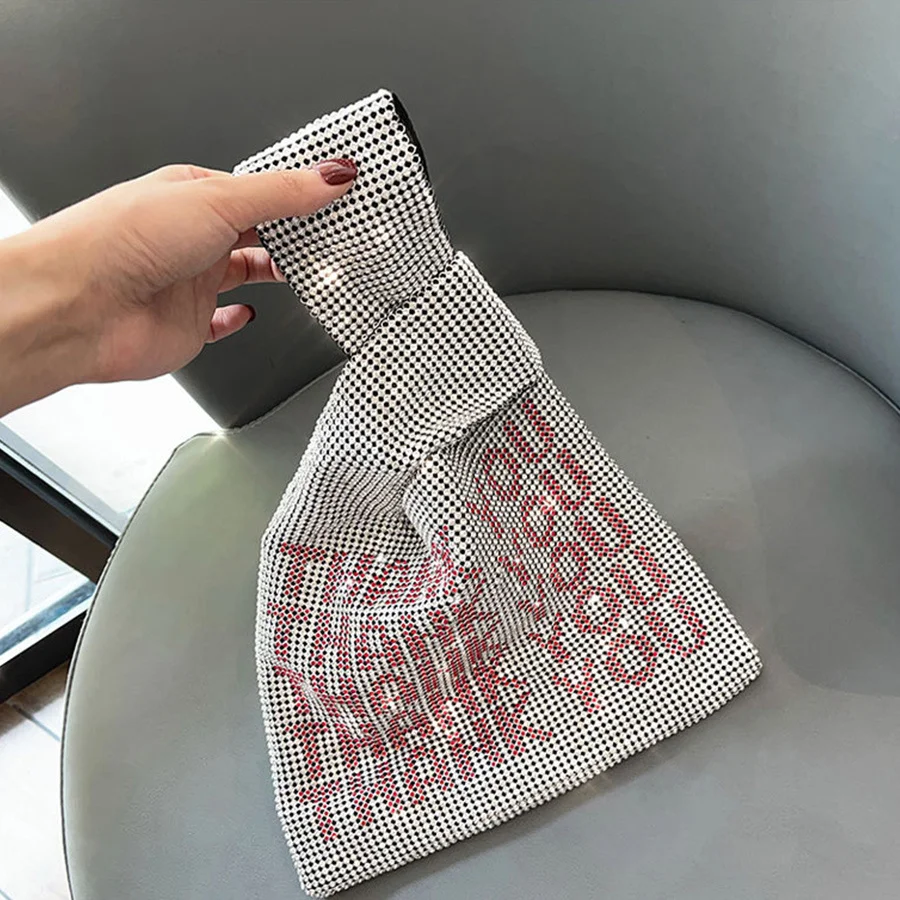 

Thank You Sequins Bags Women Luxury Rhinestone Small Tote Bag Crystal Bling Lady Bucket Handbags Vest Girls Glitter Clutch Purse