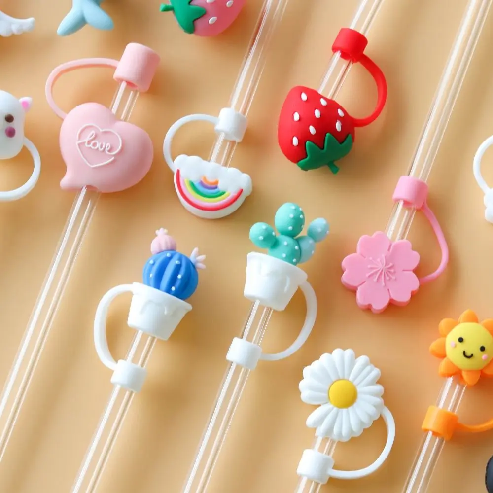 

Reusable Tumbler Accessories Leak Stopper Cartoon Animals Straws Covers Cap Spill Stopper Straw Tips Cover Straw Plugs