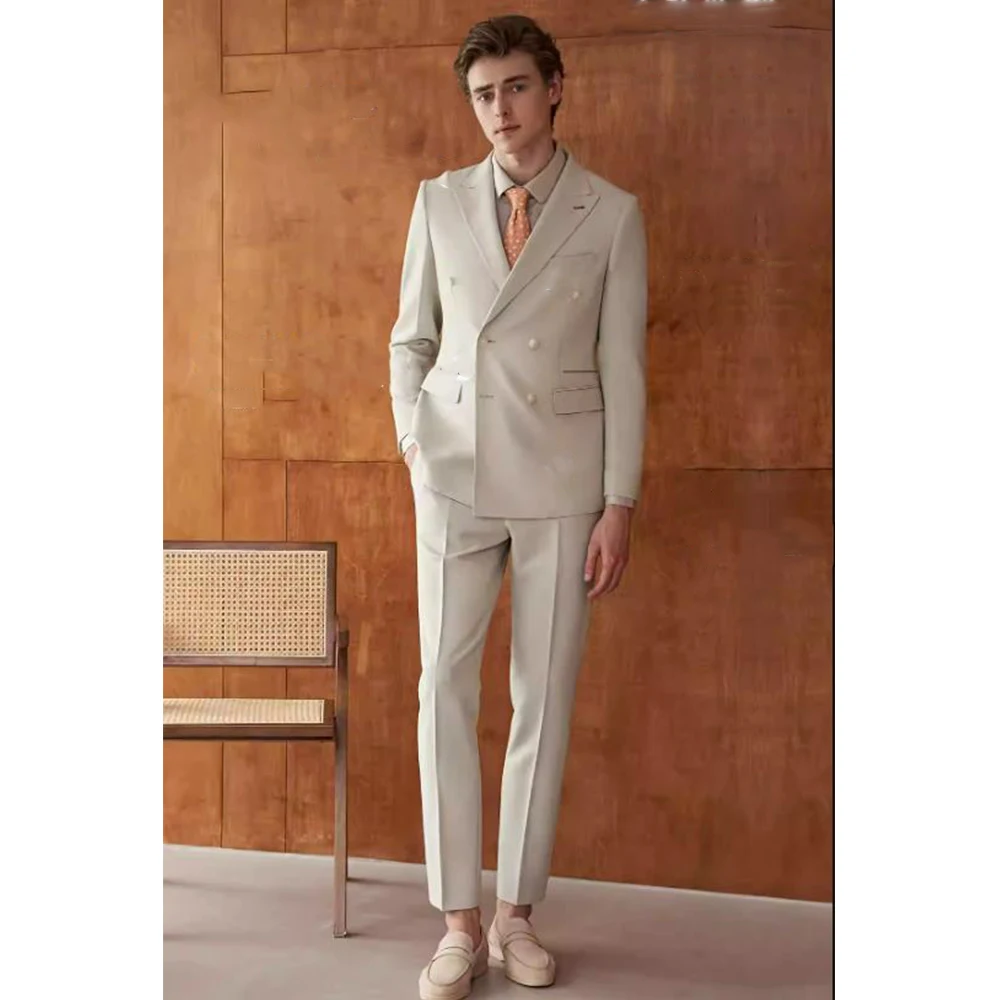 

Solid Color Slim Men's Suit Man Suits for Wedding Man Simple and Elegant Stage Costume Men's Tailoring Pants Two Piece Suit Male