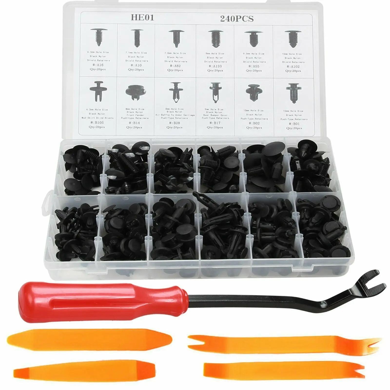 

240 PCS Plastic Rivets Fastener Fender Bumper Push Pin Clips Free Remover Tool Kit Durable Hardware Handle Tools