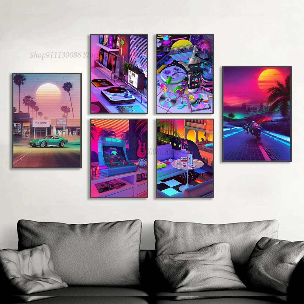 

Canvas Painting Steam Wave Style 80s Mixtape Wall Art Print Poster Printing Office Painting Picture Home Living Room Decoration