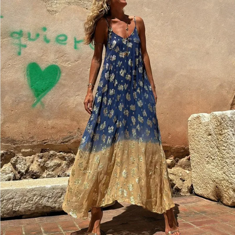 Летнее женское платье с граненым принтом женские повседневные свободные длинные