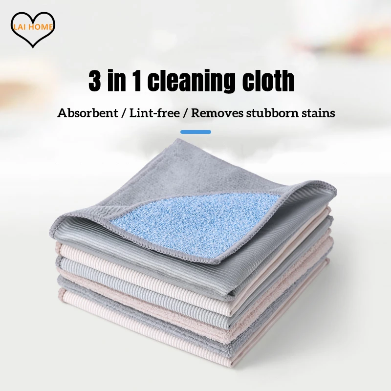 

3in1 Kitchen Towel Dishcloth Microfiber Magic Clean Cloth Lint Free For Cooktop Glass Mirrors Range Hood Traceless Rubbing Rag