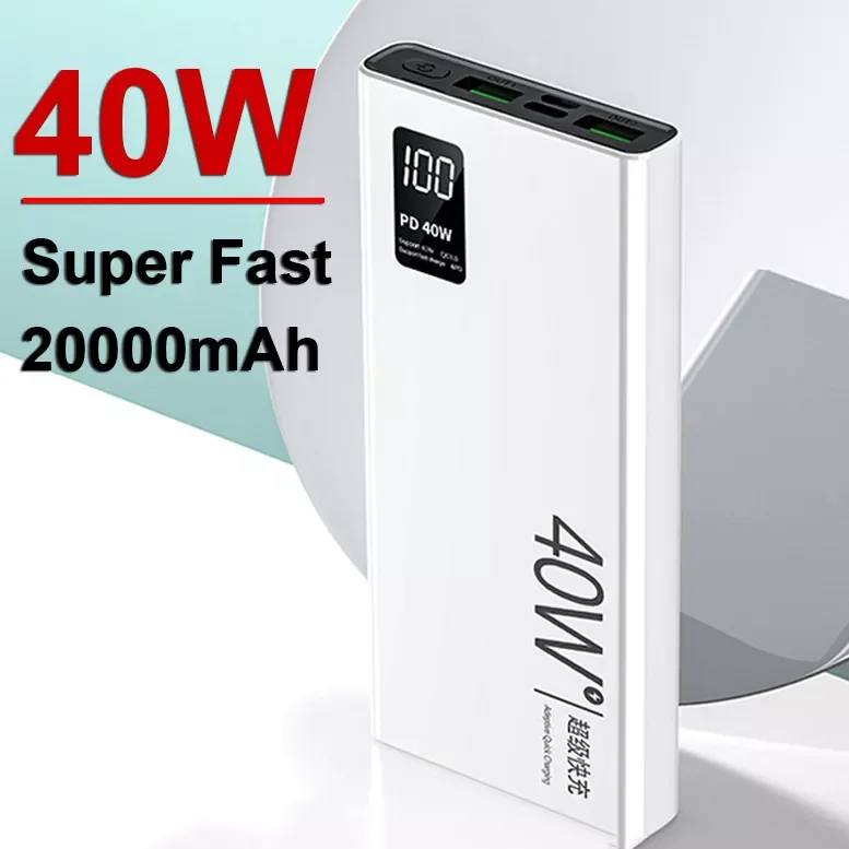 

PD40W Super Fast Charging Power Bank Portable 20000mAh Digital Display External Battery Charger For IPhone QC3.0