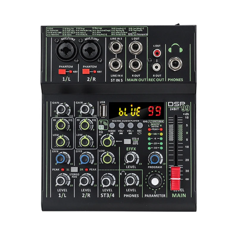 

Professional 4 Channel Audio Mixer Bluetooth Mixer Sound Mixing Console Computer Input 12V Power Console Mixing Karaoke