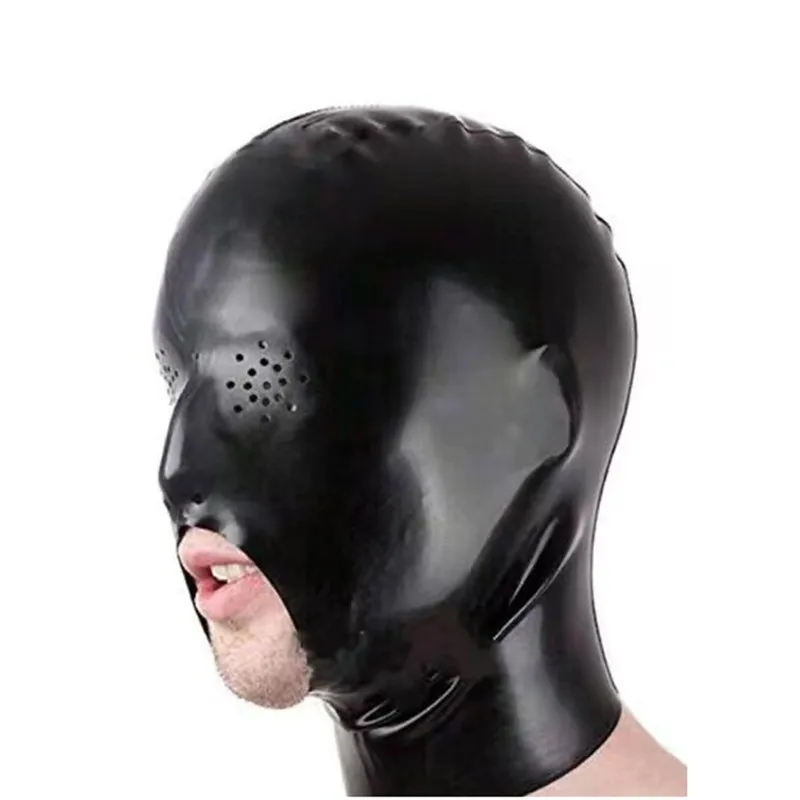 

Latex hood Rubber Face mask open mouth Halloween Party mask Accessories Sexy Black Latex Fetish hoods customized sizes factory