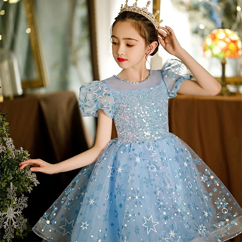 

Элегантное детское кружевное платье с блестками и цветочным узором для маленьких девочек пышное свадебное платье принцессы с фатиновой юб...