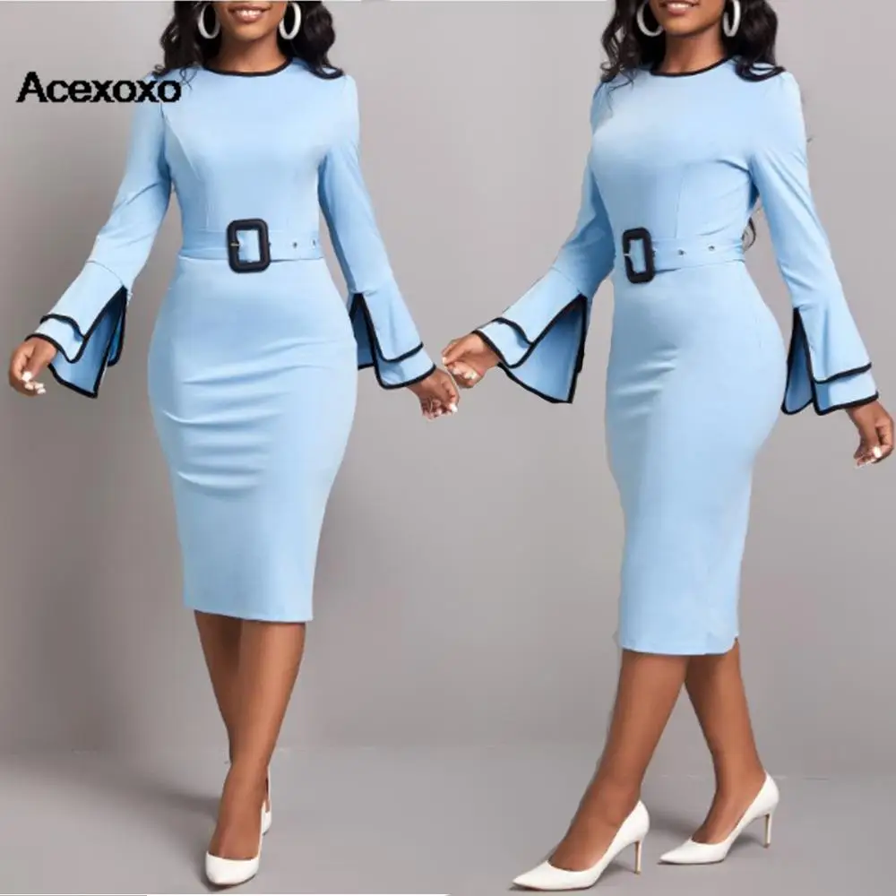 

2023 new spring and autumn fashion Europe and the United States trend horn sleeve temperament slim-fit women's dress women
