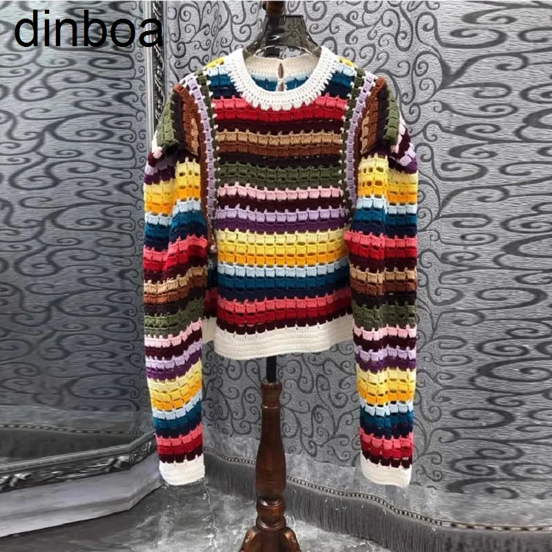 

2023 Top Quality New Wool Knitted Sweaters 2023 Autumn Winter Knitwear Ladies Colorful Plaid Patterns Long Sleeve Casual Jumpers
