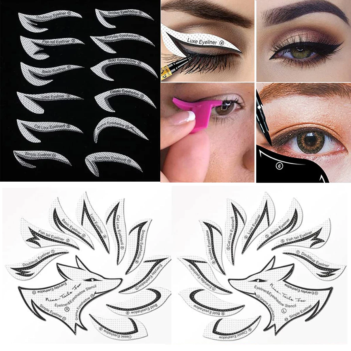 Professional Eyeliner Eyebrow Stencil Eyes Makeup Template Stickers Cat Winged Pads Applicators for Beginners Makeup Artist