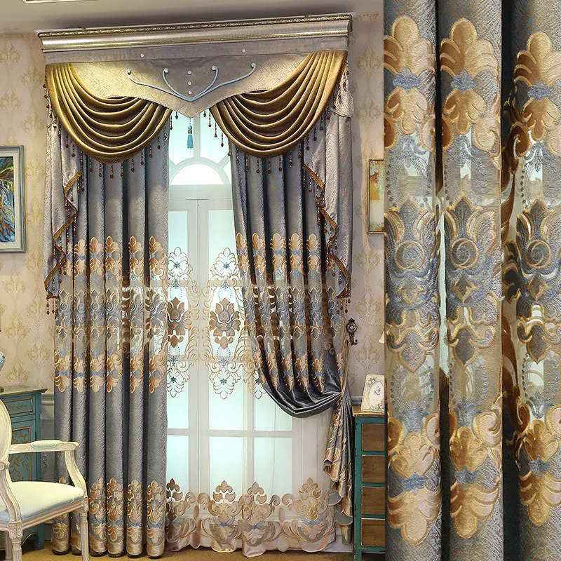 

European Luxury Embroidered Curtains Living Room Bedroom Chenille Window Drapes Sheer Curtain 1 Panel Room Darkening Customize