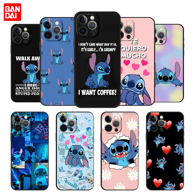 

Disney Stitch Case for iPhone 13 12 11 Pro Max SE 2020 11pro 12pro 13pro Mini Cover Silicone Casing Black Coque Protection