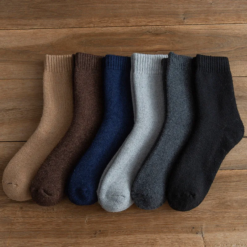 10 Pairs High Quality Winter Warm Men Super Thick Real Wool Thermal Socks Middle Solid Color Cashmere Snow Autumn Socks