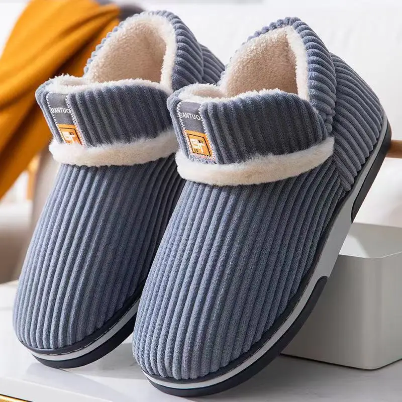 Men's Winter Cotton Slippers Couples High Top Bag Heel Warm Plush Outdoor Thick-soled Flat Cotton Shoes for Men Big Size 45 46