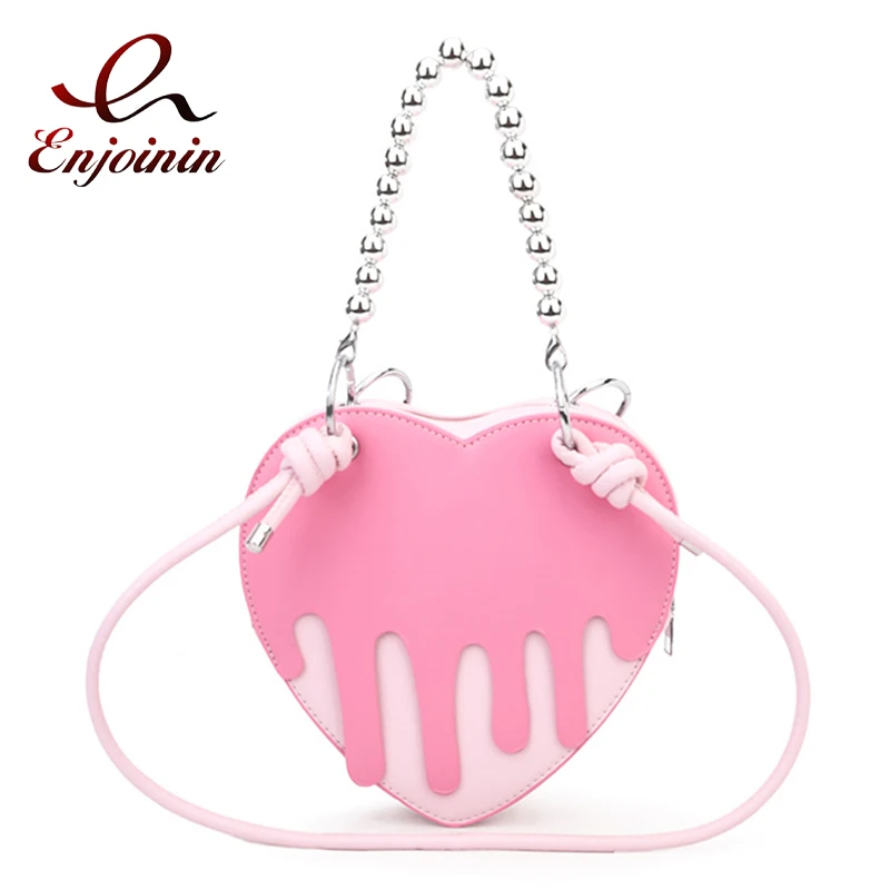 

Kawaii Heart-shaped Purses and Handbags for Women Designer Girls Shoulder Bag with Silver Beading Female Crossbody Bag Clutch