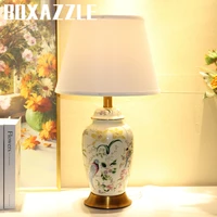 green leaves flower and bird ceramic table lamp for bed room bedside lamp night light indoor decor lighting eu plug remote