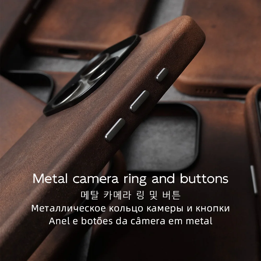 Фото Чехол из натуральной кожи YMW Horween для iPhone 15, 16 Pro Max, роскошный деловой чехол для телефона из воловьей кожи №5
