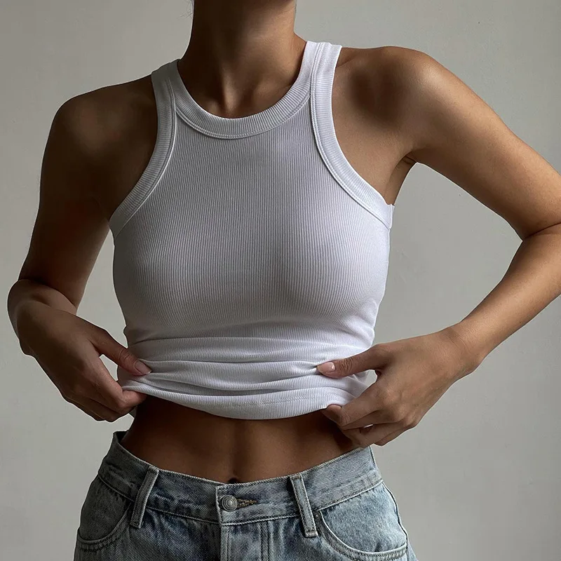 

Women Yoga Vest Gym Sports Crop Tops Seamless Streetwear Rib-Knit Fitness Running Vest Workout Bra Tank Top Female Without Pad