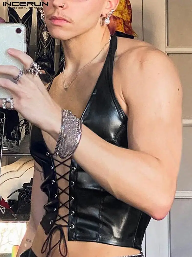 

Party Nightclub Style New Men Solid Halter Vests Fashion Casual Male Sexy Comfortable Hot Sale Waistcoat S-5XL INCERUN Tops 2022