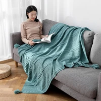plain geometry knitted throw blanket for sofa living room thread blanket lightweight cozy breathable office nap bedspread