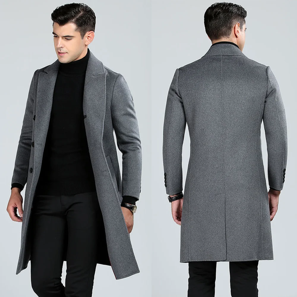 

Winter and Men's Autumn New Double-breasted Peacoat Luxury Wool Over Knee Long Coat Thickened Trench Overcoat Office Windbreaker