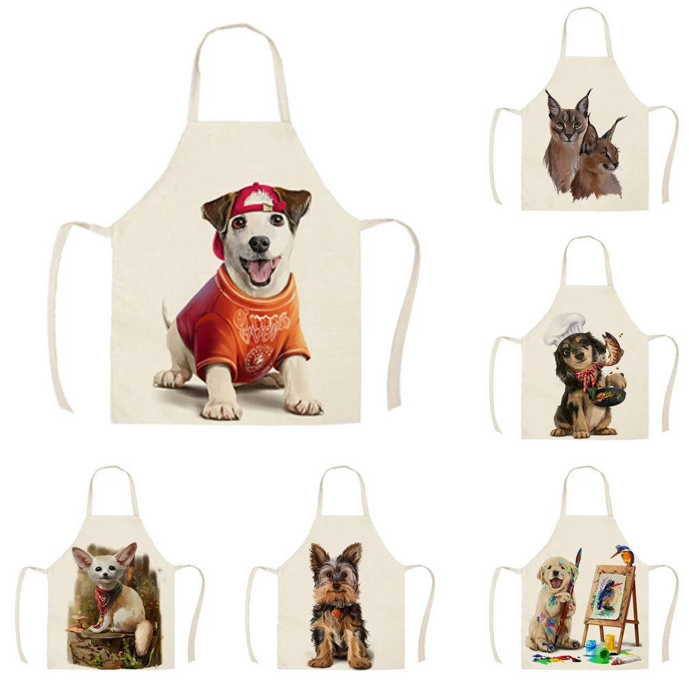 

Cute Dog Pattern Kitchen Apron Stain Resistant Sleeveless Linen Apron Women Men Home Cleaning Tool Baking Cooking Apron Delantal
