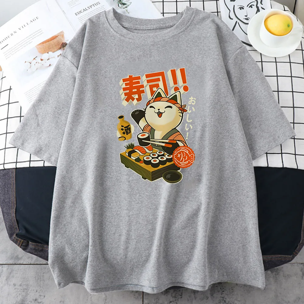 Ukiyoe Kanji Cat футболка в японском стиле хлопковая женская высокого качества с