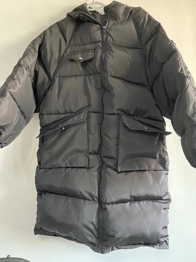 Plus Size Overcoat Winter Warm Cotton Jacket White 2023 New Women Thick Down Padded Jacket Korean Loose Mid-length Hooded Black