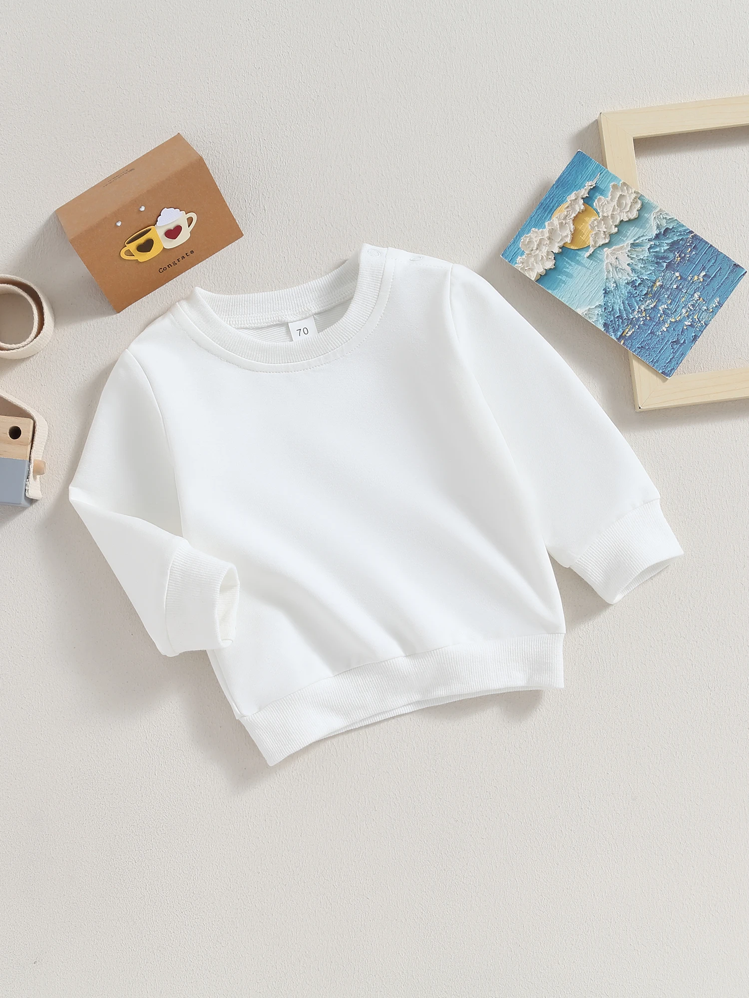 

Infant Unisex Long Sleeve Crewneck Pullover Sweatshirt Sweater Set Solid Color Casual Outfit for Baby Boy Girl