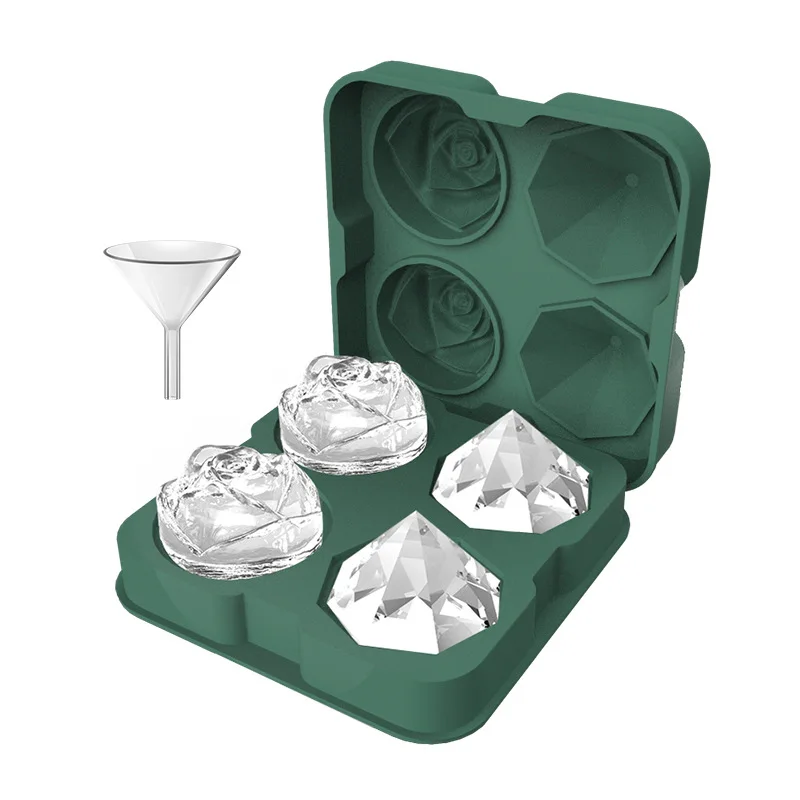 

Rose Diamond Shape Ice Cube Mold Whisky Wine Cool Down Ice Maker Reusable Ice Cubes Tray Mold for Freezer with Lid