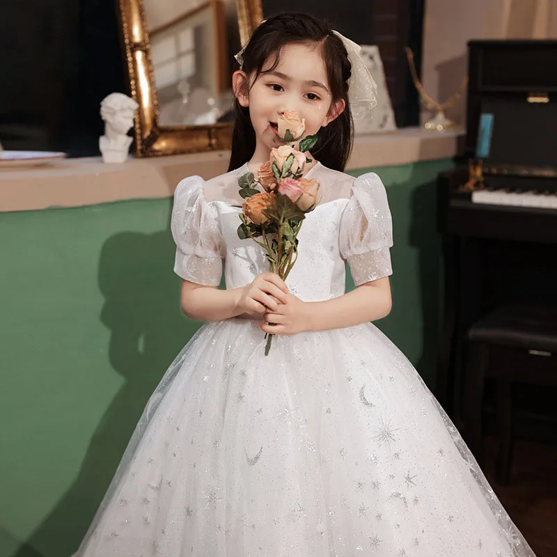 Enlarge Girl dress princess dress little angel flower girl girl Foreign Air Fluffy Gauze Children emcee piano performance dress autumn
