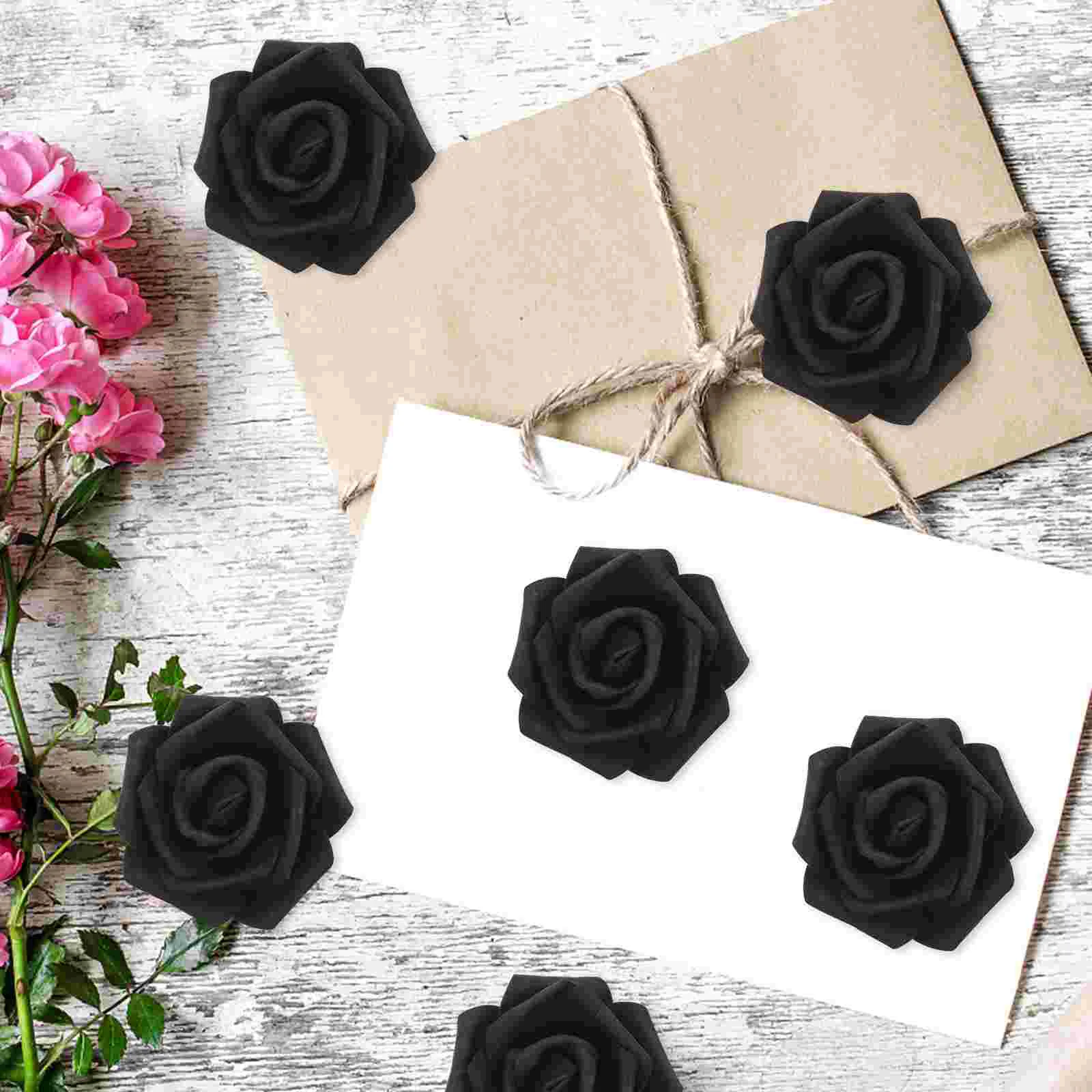

100 Pcs Black Roses Artificial Flowers Bulk Heads Brides Bouquets Wedding Stamen Petals Wall Table Centerpiece Decoration Craft