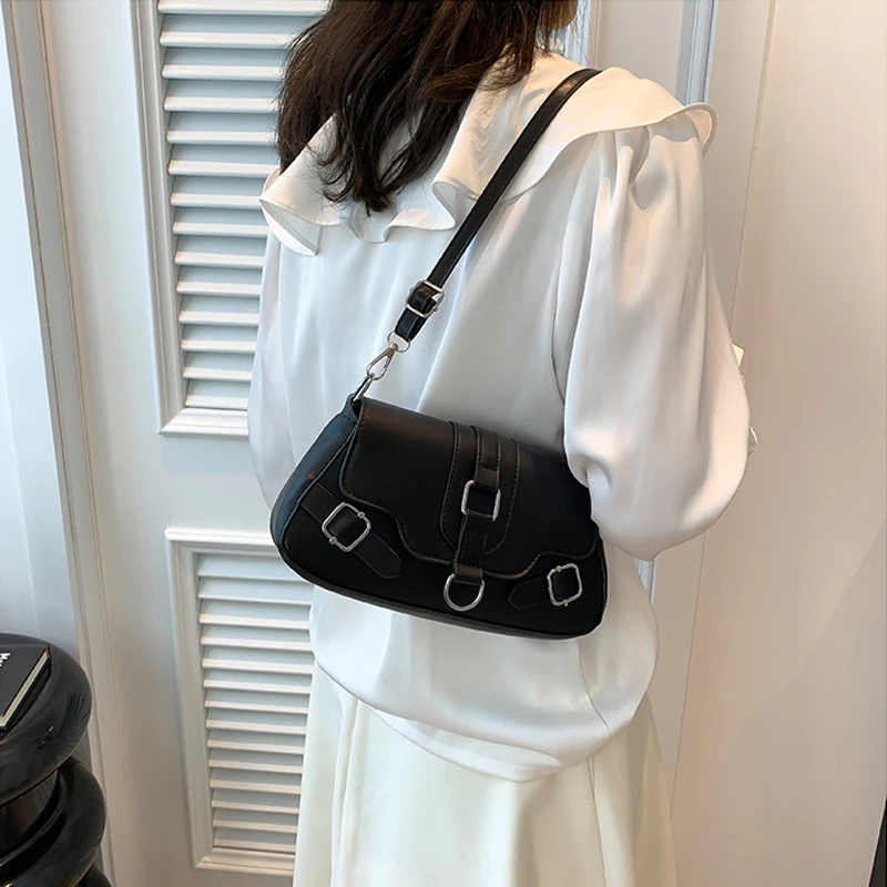 Fashion Women's Shoulder Bag Niche Luxury Design Crossbody Bag Fashion Belt Decorative All-match Handbag PU Leather Underarm Bag