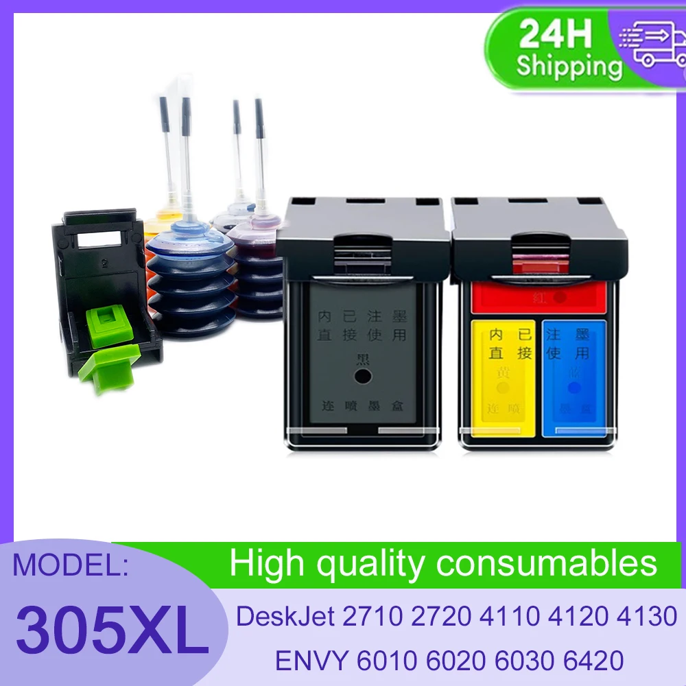Фото Многоразовый чернильный картридж 305 XL 305XL, совместимый с HP DeskJet 2710 2720 4110 4120 4130 ENVY 6010 6020 6030 6420 - Замена №1
