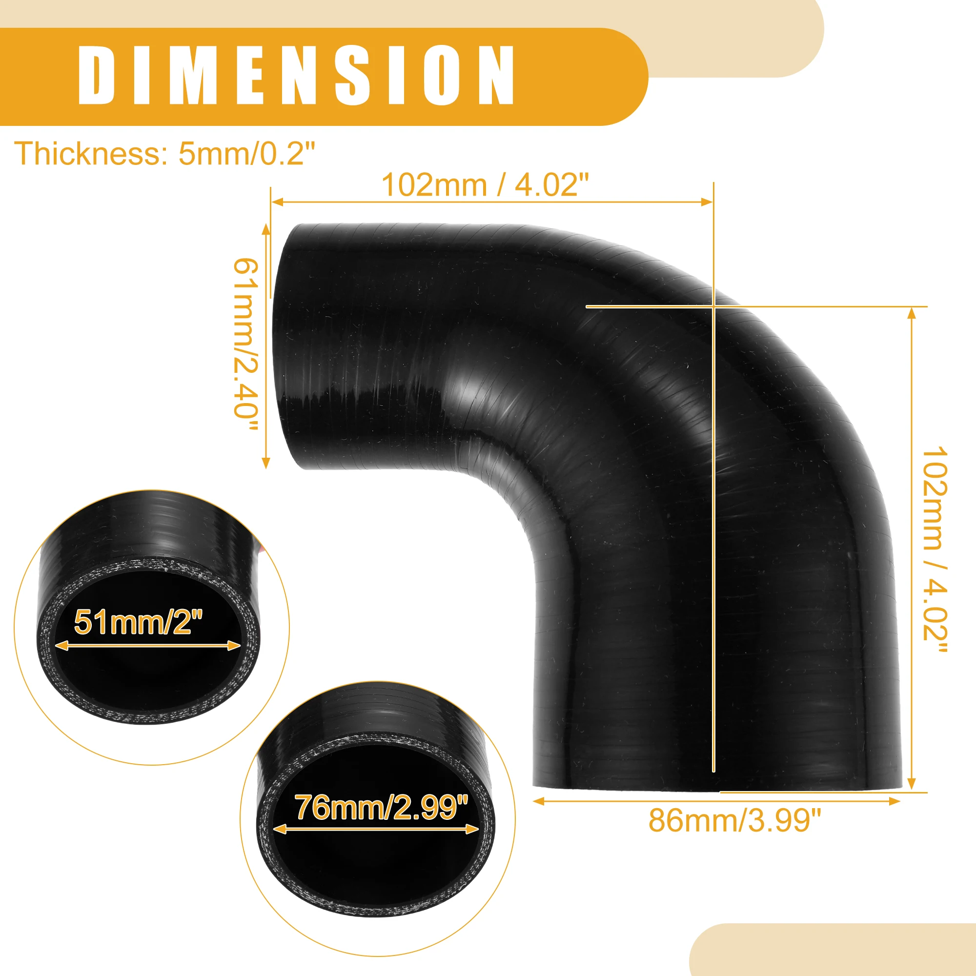 

UXCELL 51 мм, внутренний диаметр до 63 мм, внутренний диаметр 51 мм, внутренний диаметр 76 мм, универсальный колено 90 градусов, силиконовый соединитель для шланга, турбоинтеркулер, впускная труба