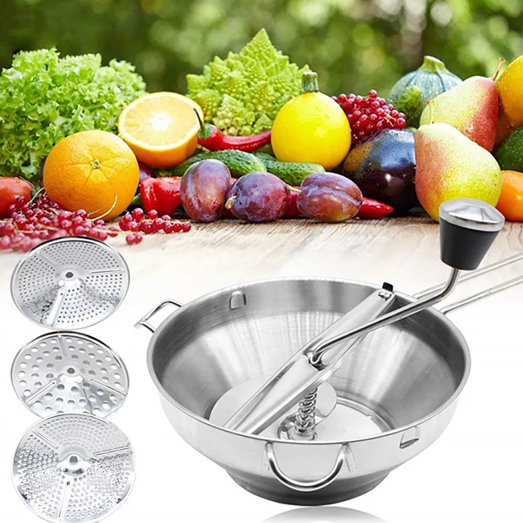 

Vegetable Mill Stainless Steel Food Rotary Mill Strainer Potato Masher Grinder with 3 Types Milling Disc Vegetable Mill