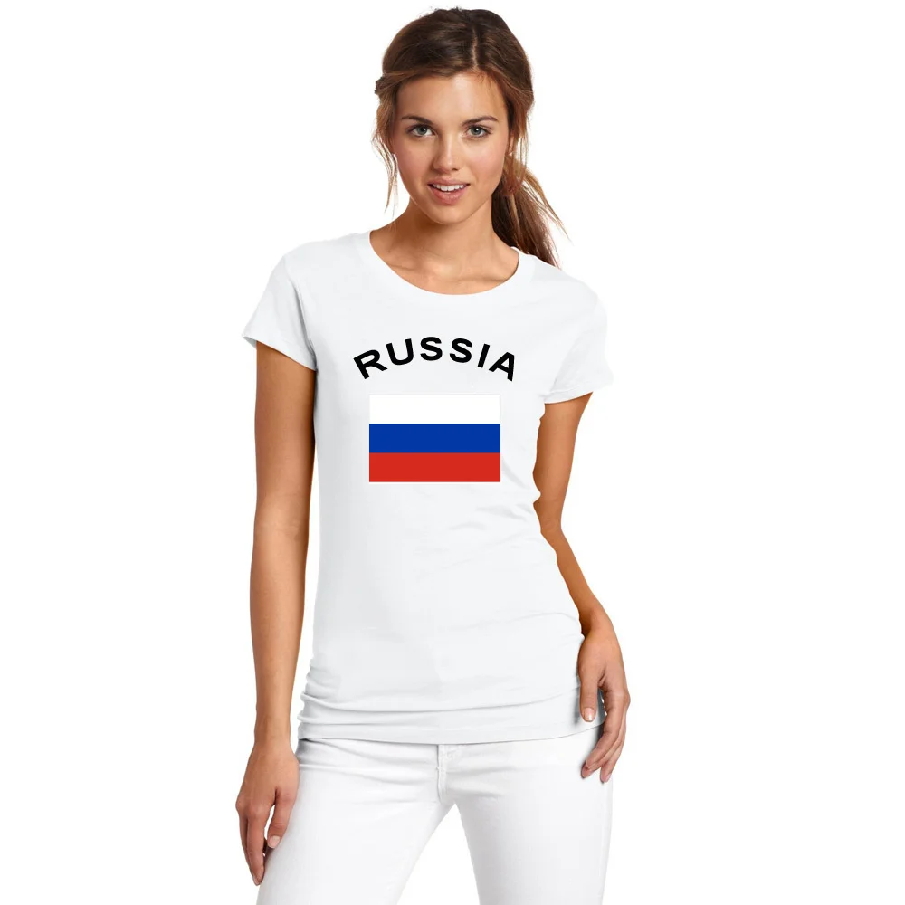 

BLWHSA New Arrivals Summer National Flag Printed RUSSIA Fans Cheer Women Casual T-Shirt 100% Cotton Short Sleeve T Shirt
